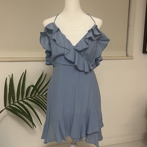 MAJORELLE Salsa Baby Blue ruffle mini Dress medium - Picture 3 of 5